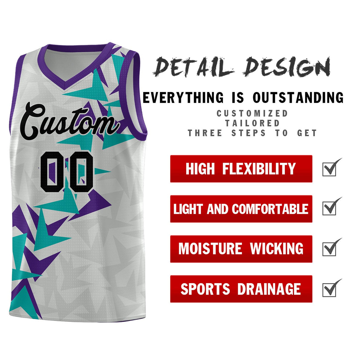 Custom Gray Boomerang Pattern Kits Basketball Jersey|KXKSHOP