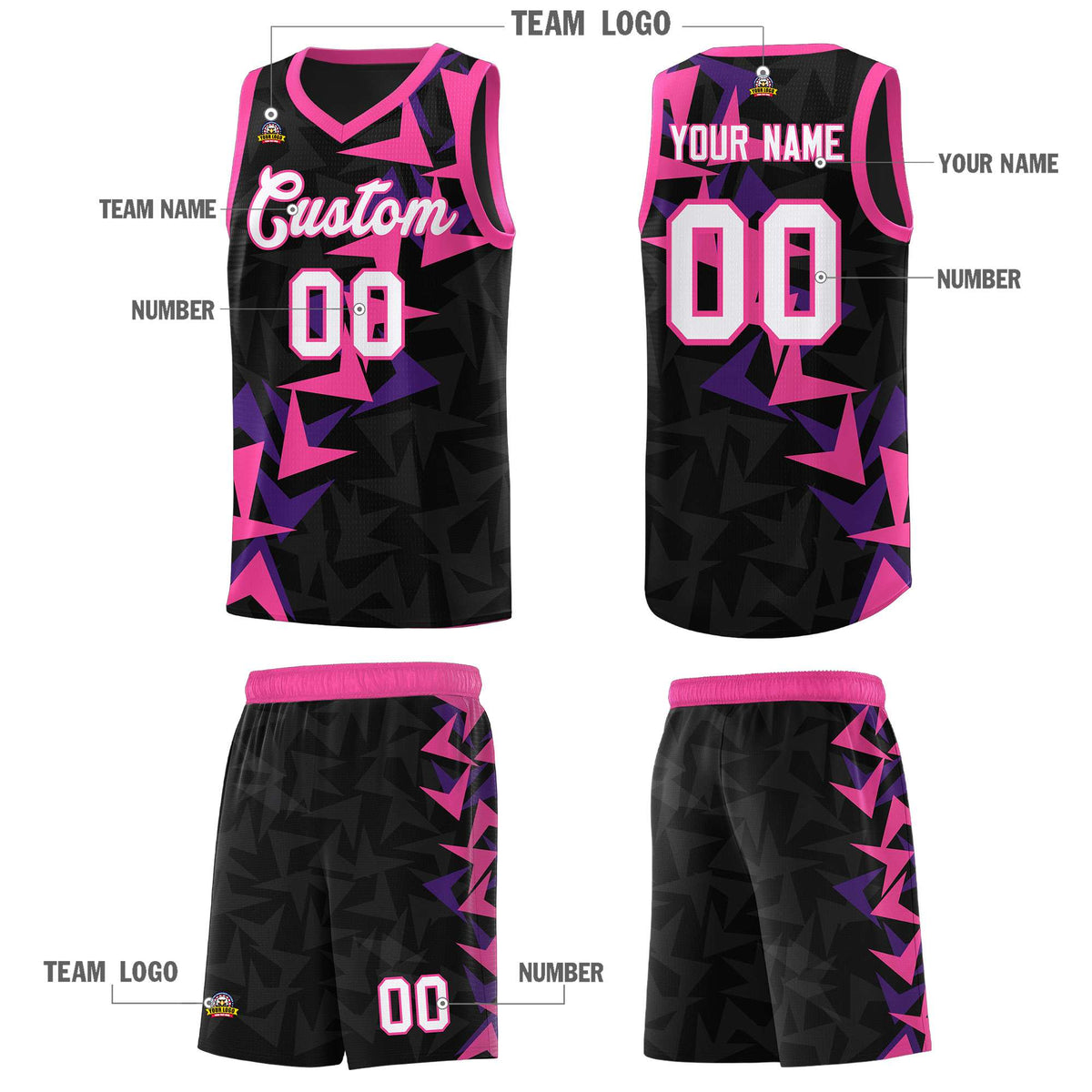 Custom Black Boomerang Pattern Kits Basketball Jersey|KXKSHOP