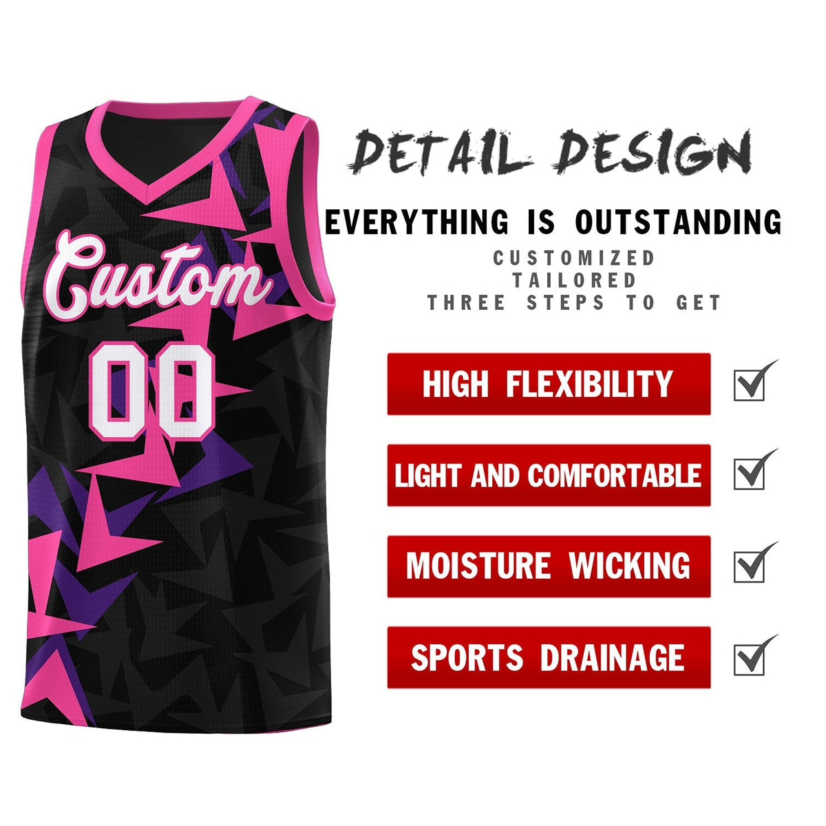 Custom Black Boomerang Pattern Kits Basketball Jersey|KXKSHOP