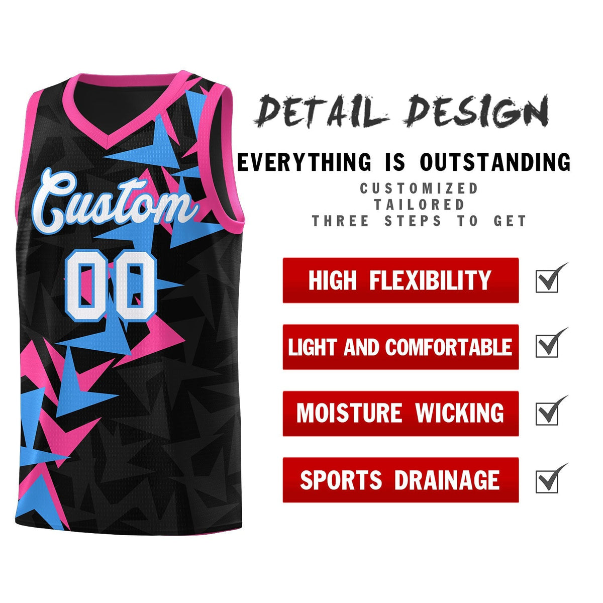 Custom Black Boomerang Pattern Kits Basketball Jersey|KXKSHOP