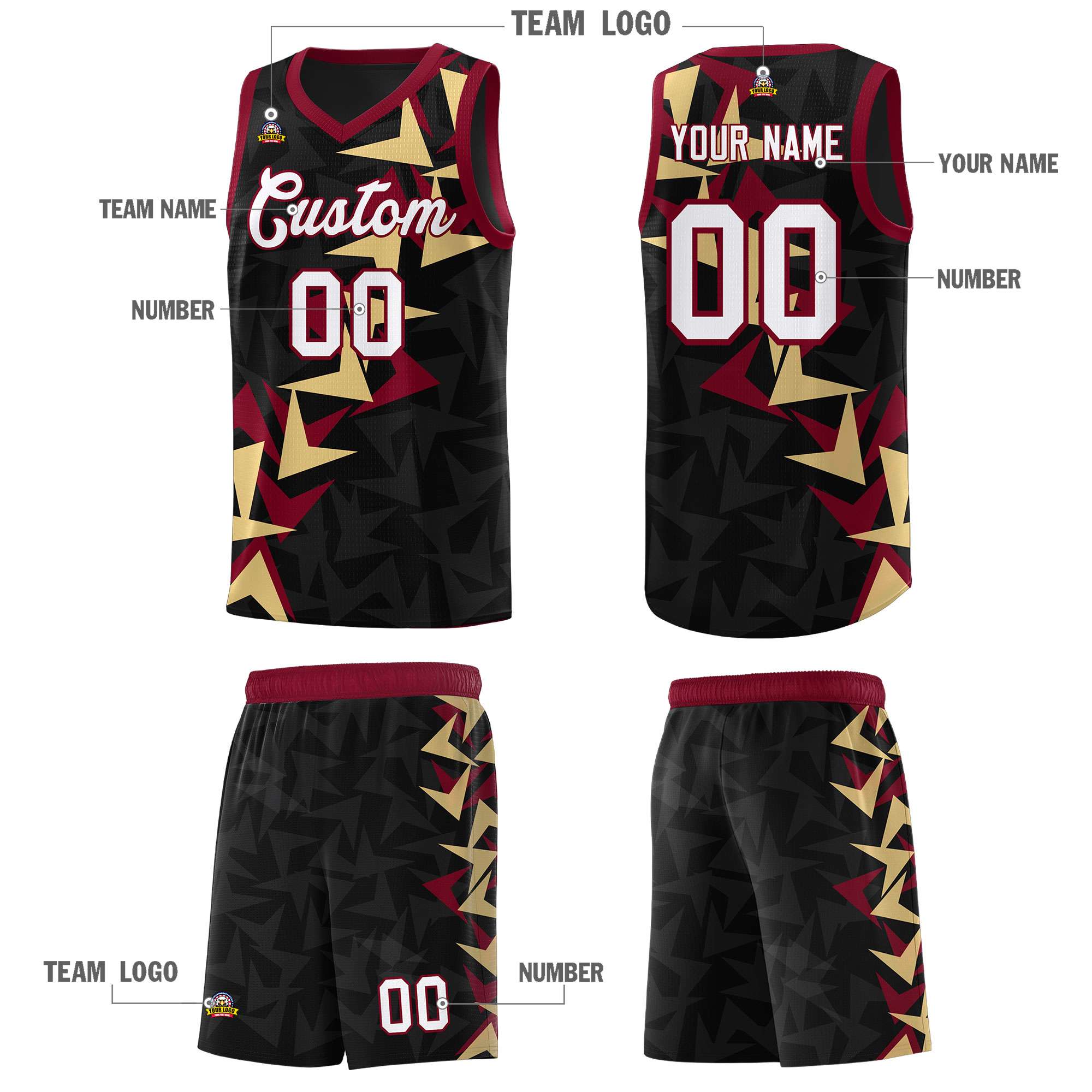 Custom Black Boomerang Pattern Kits Basketball Jersey|KXKSHOP