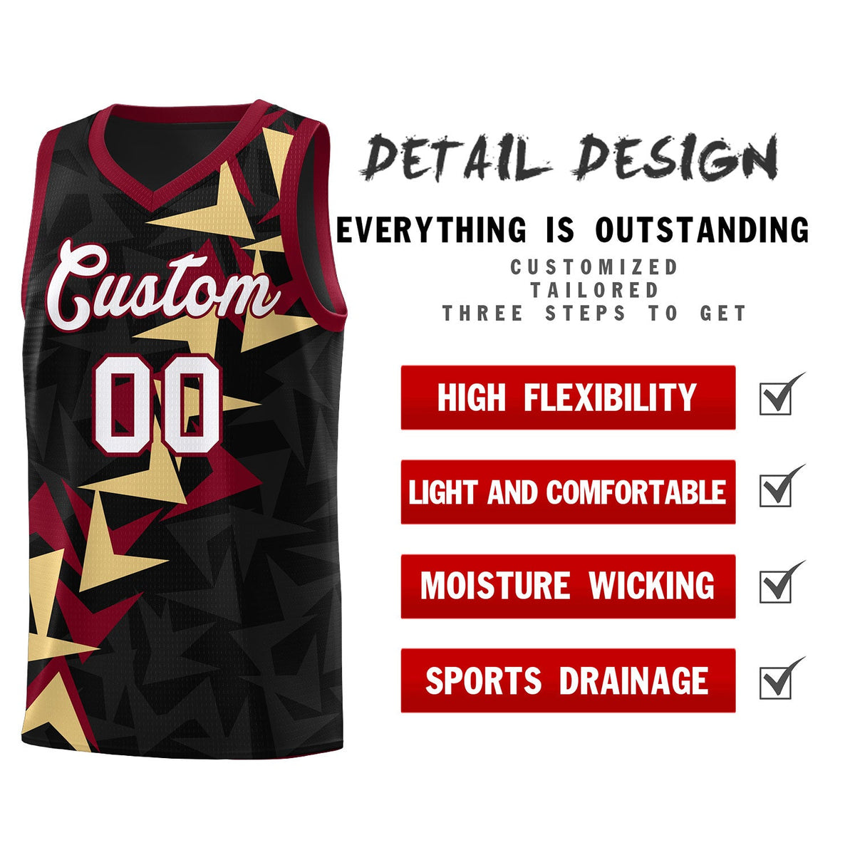 Custom Black Boomerang Pattern Kits Basketball Jersey|KXKSHOP