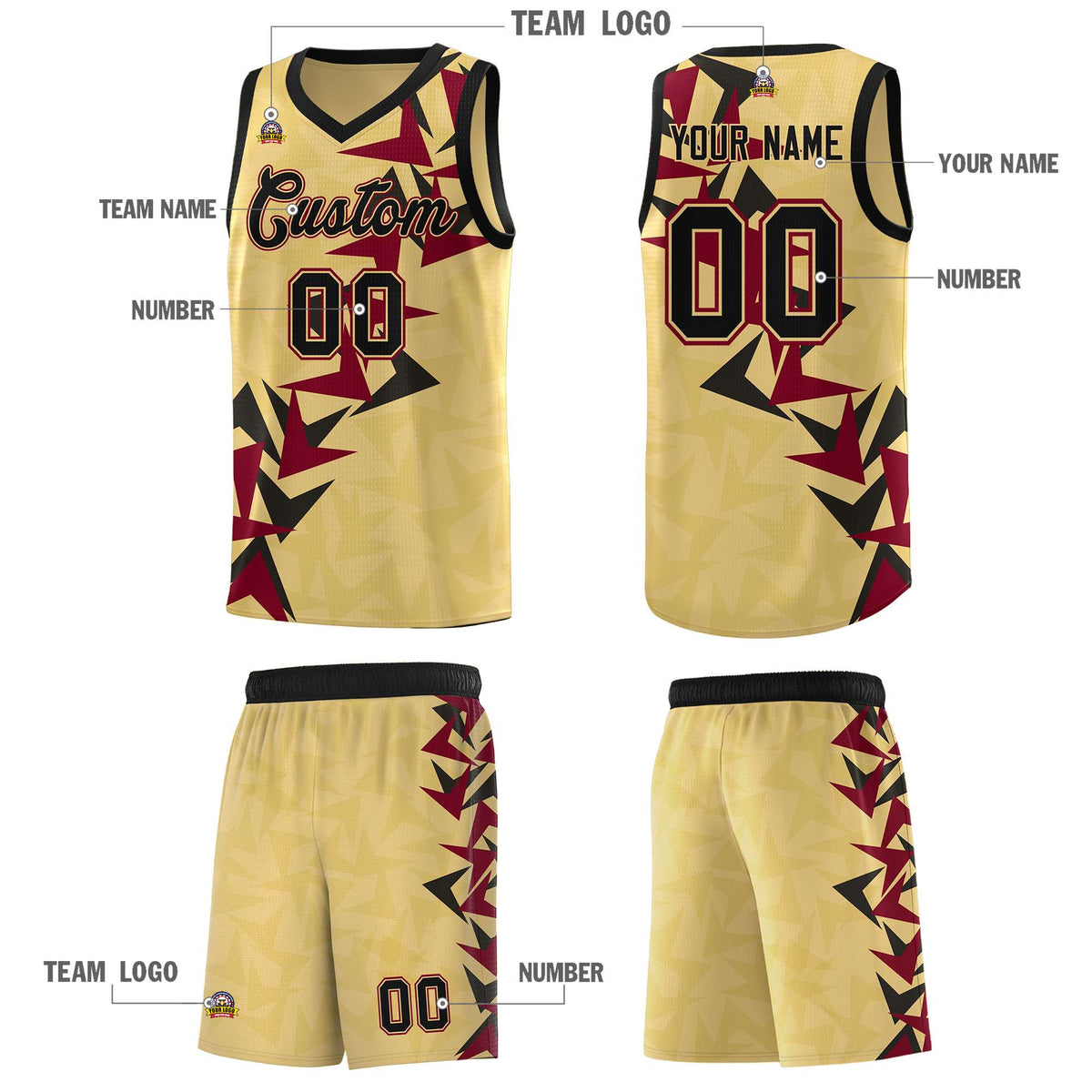 Custom Khaki Boomerang Pattern Kits Basketball Jersey|KXKSHOP