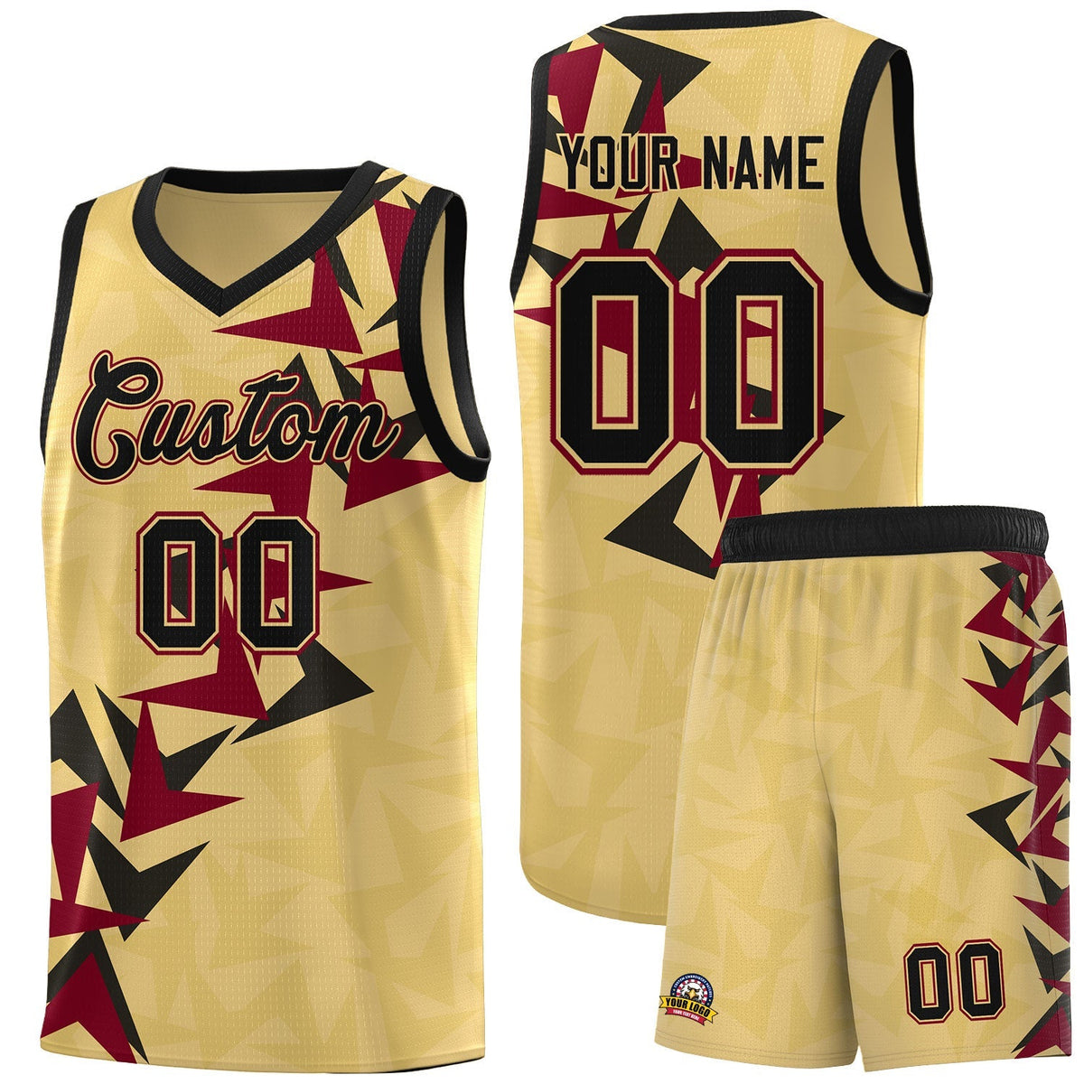Custom Khaki Boomerang Pattern Kits Basketball Jersey|KXKSHOP