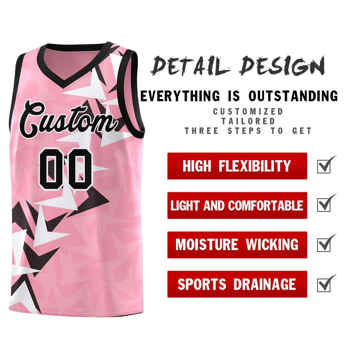 Custom Light Pink Boomerang Pattern Kits Basketball Jersey|KXKSHOP