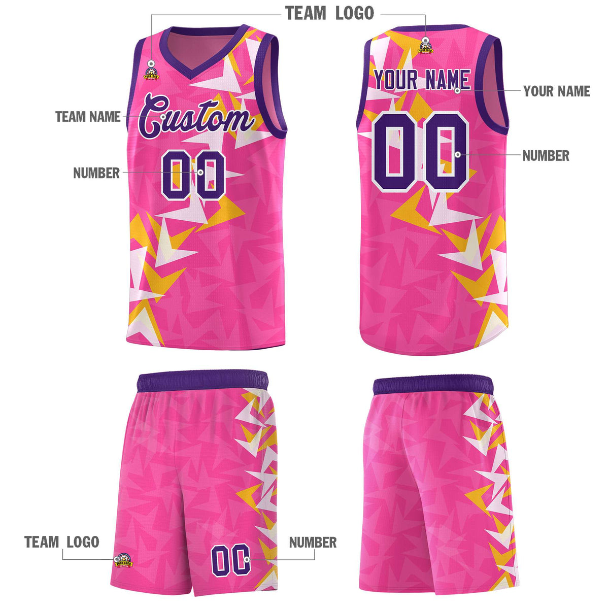Custom Pink Boomerang Pattern Kits Basketball Jersey|KXKSHOP
