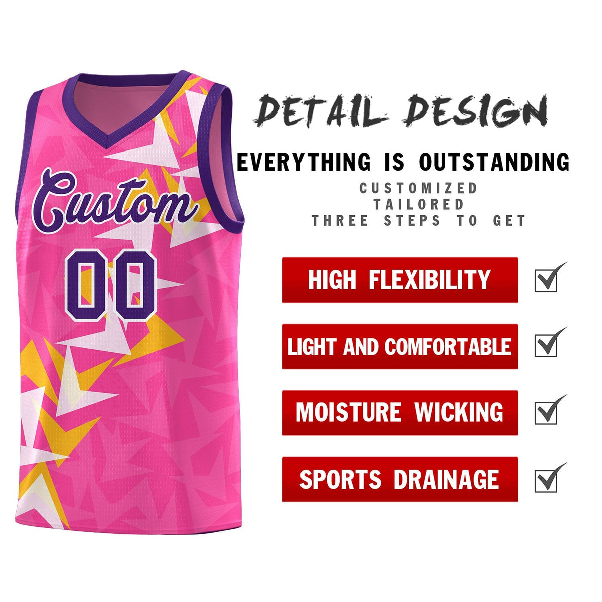 Custom Pink Boomerang Pattern Kits Basketball Jersey|KXKSHOP