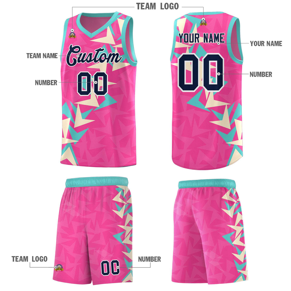 Custom Pink Boomerang Pattern Kits Basketball Jersey|KXKSHOP