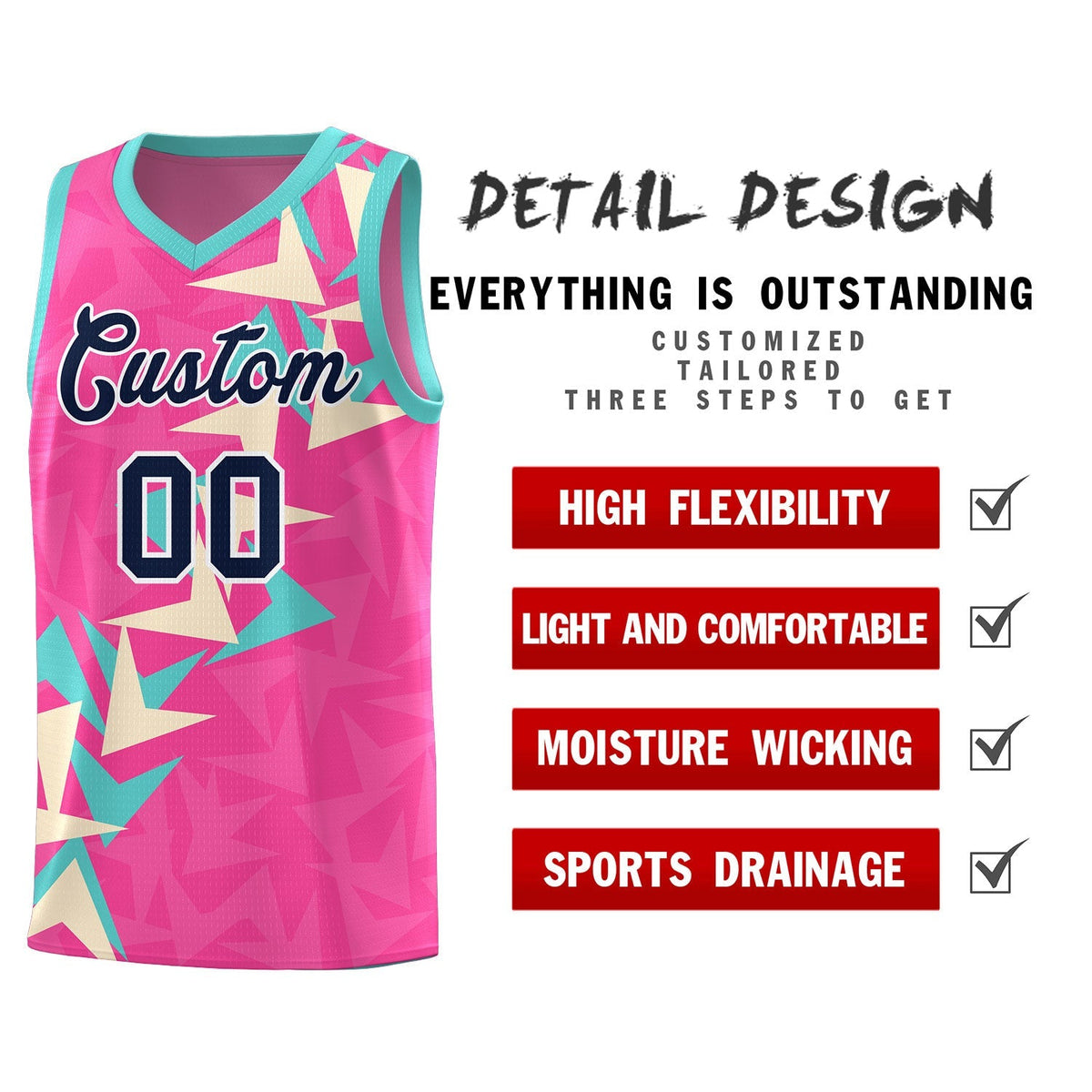 Custom Pink Boomerang Pattern Kits Basketball Jersey|KXKSHOP