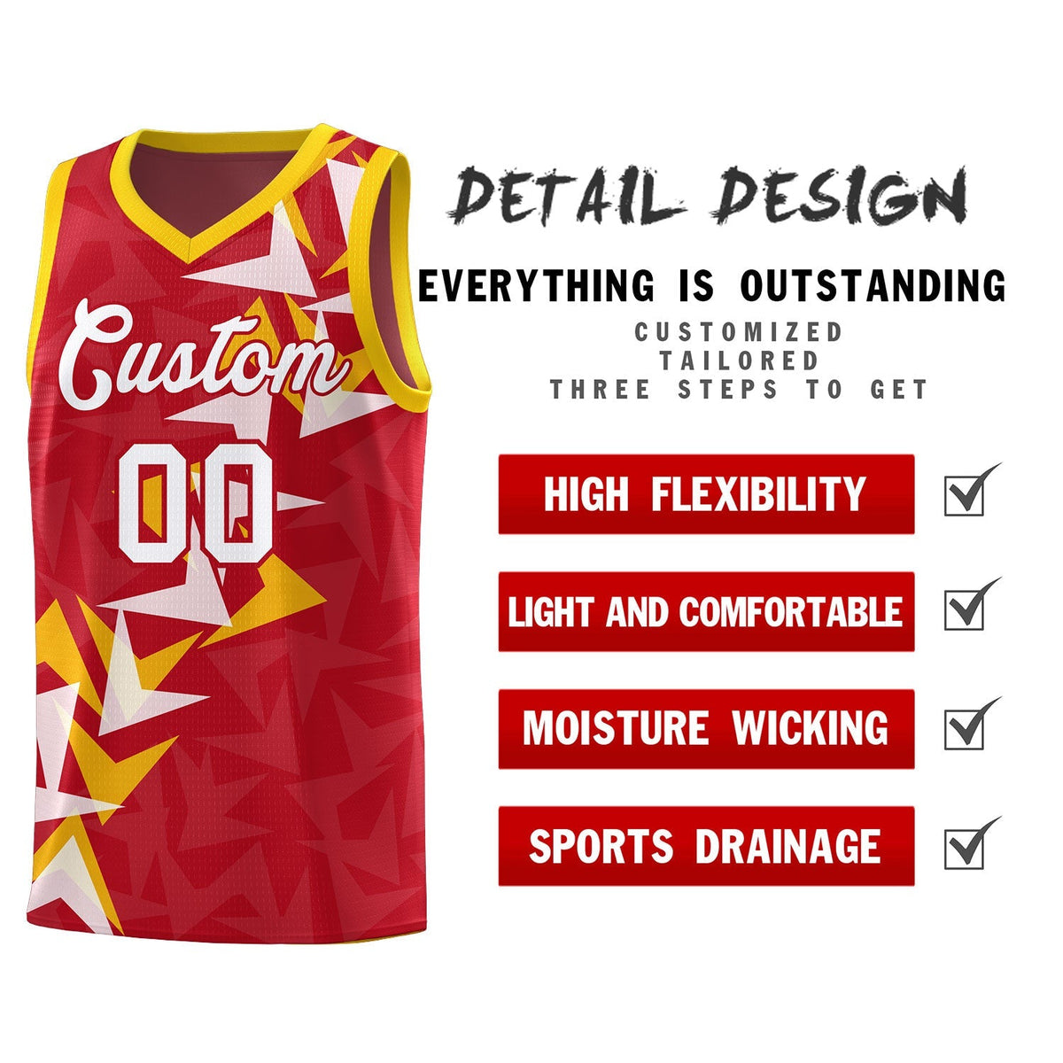 Custom Red Boomerang Pattern Kits Basketball Jersey|KXKSHOP