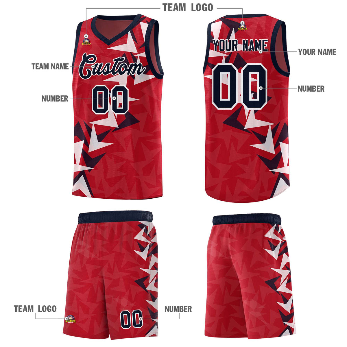 Custom Red Boomerang Pattern Kits Basketball Jersey|KXKSHOP