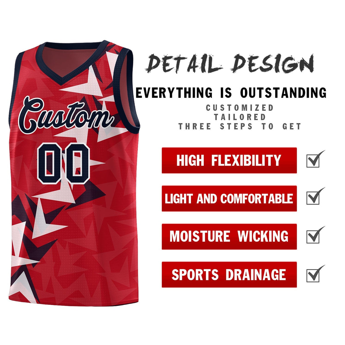 Custom Red Boomerang Pattern Kits Basketball Jersey|KXKSHOP