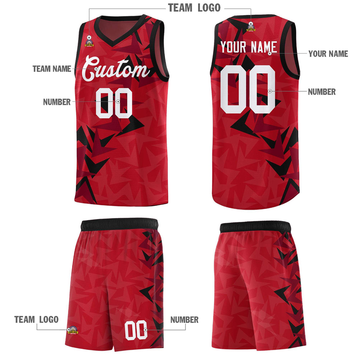 Custom Red Boomerang Pattern Kits Basketball Jersey|KXKSHOP