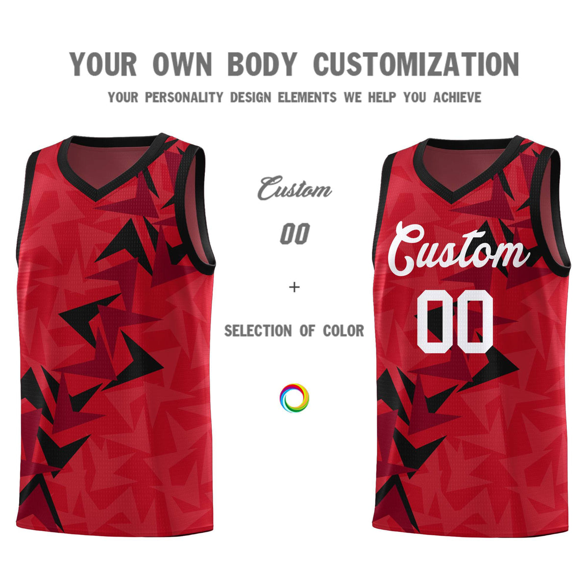 Custom Red Boomerang Pattern Kits Basketball Jersey|KXKSHOP