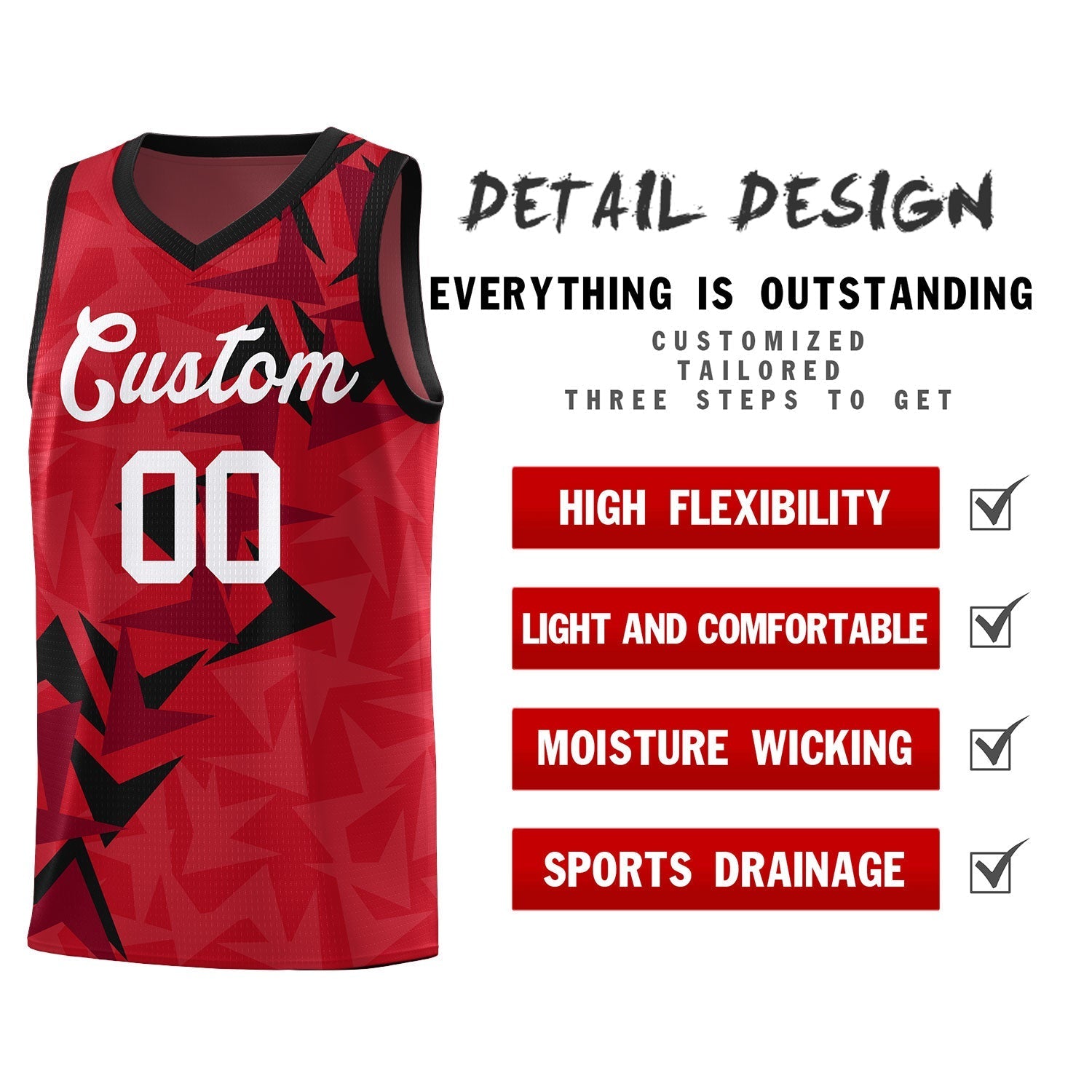 Custom Red Boomerang Pattern Kits Basketball Jersey|KXKSHOP