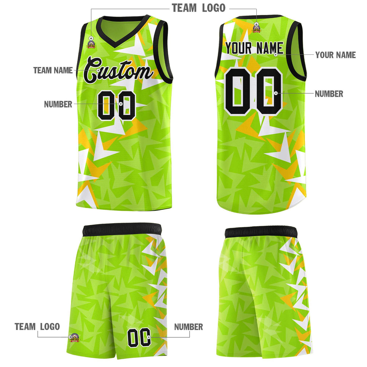 Custom Neon Green Boomerang Pattern Kits Basketball Jersey|KXKSHOP