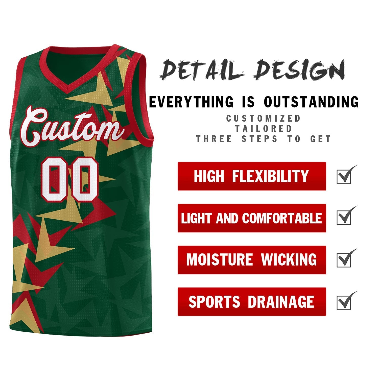 Custom Hunter Green Boomerang Pattern Kits Basketball Jersey|KXKSHOP
