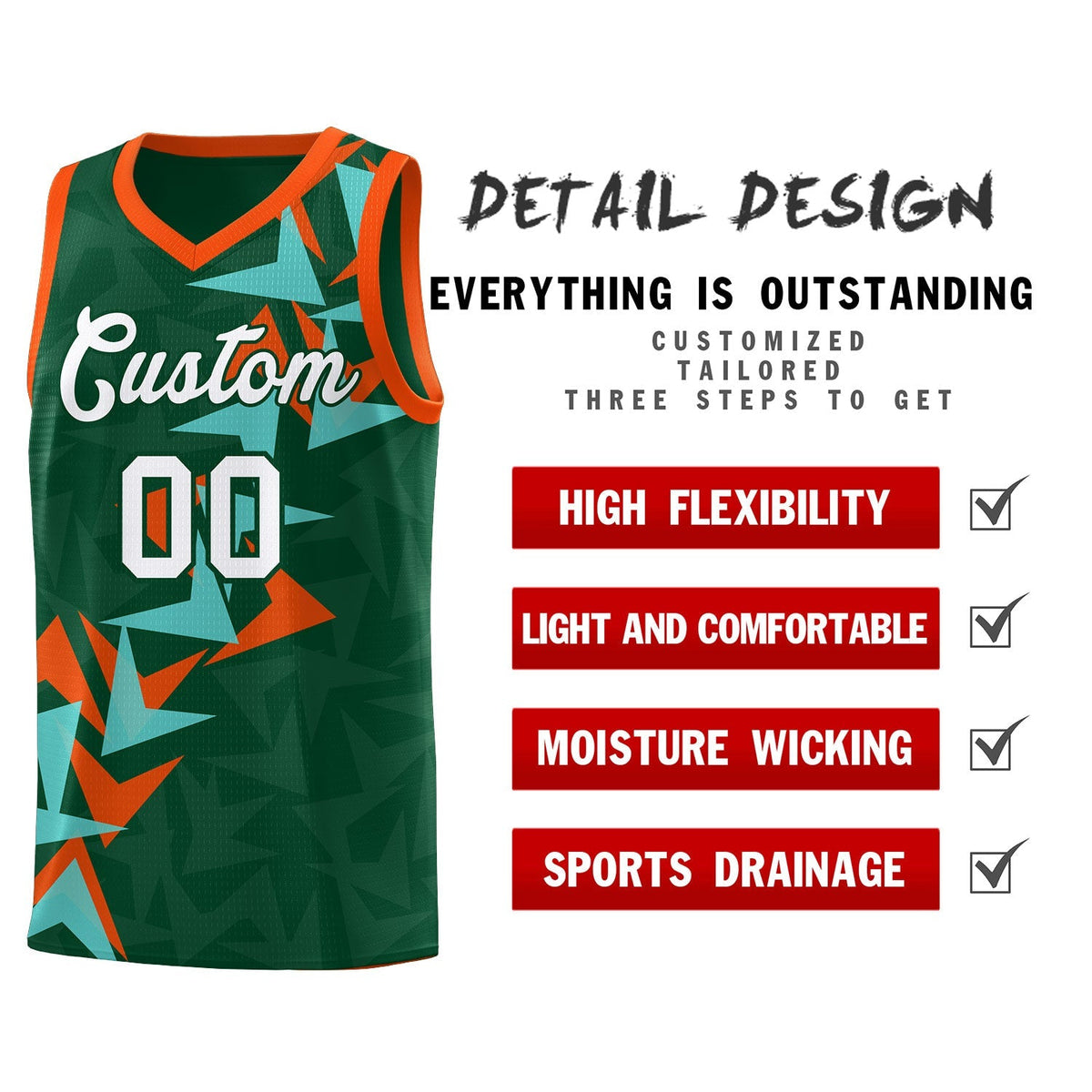 Custom Hunter Green Boomerang Pattern Kits Basketball Jersey|KXKSHOP