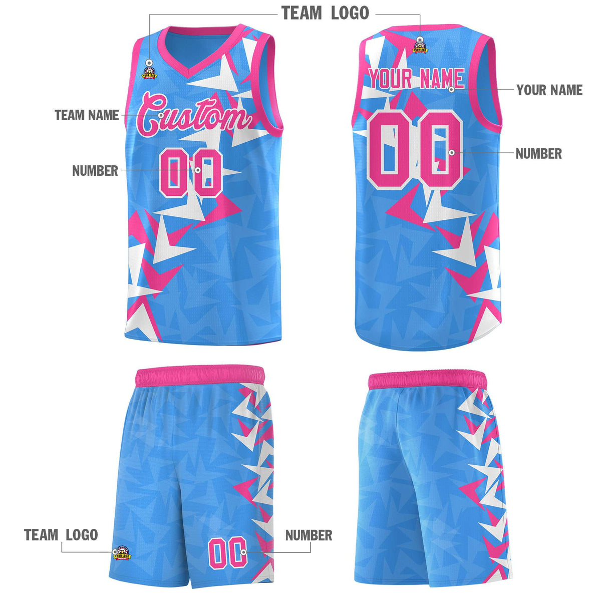 Custom Light Blue Boomerang Pattern Kits Basketball Jersey|KXKSHOP