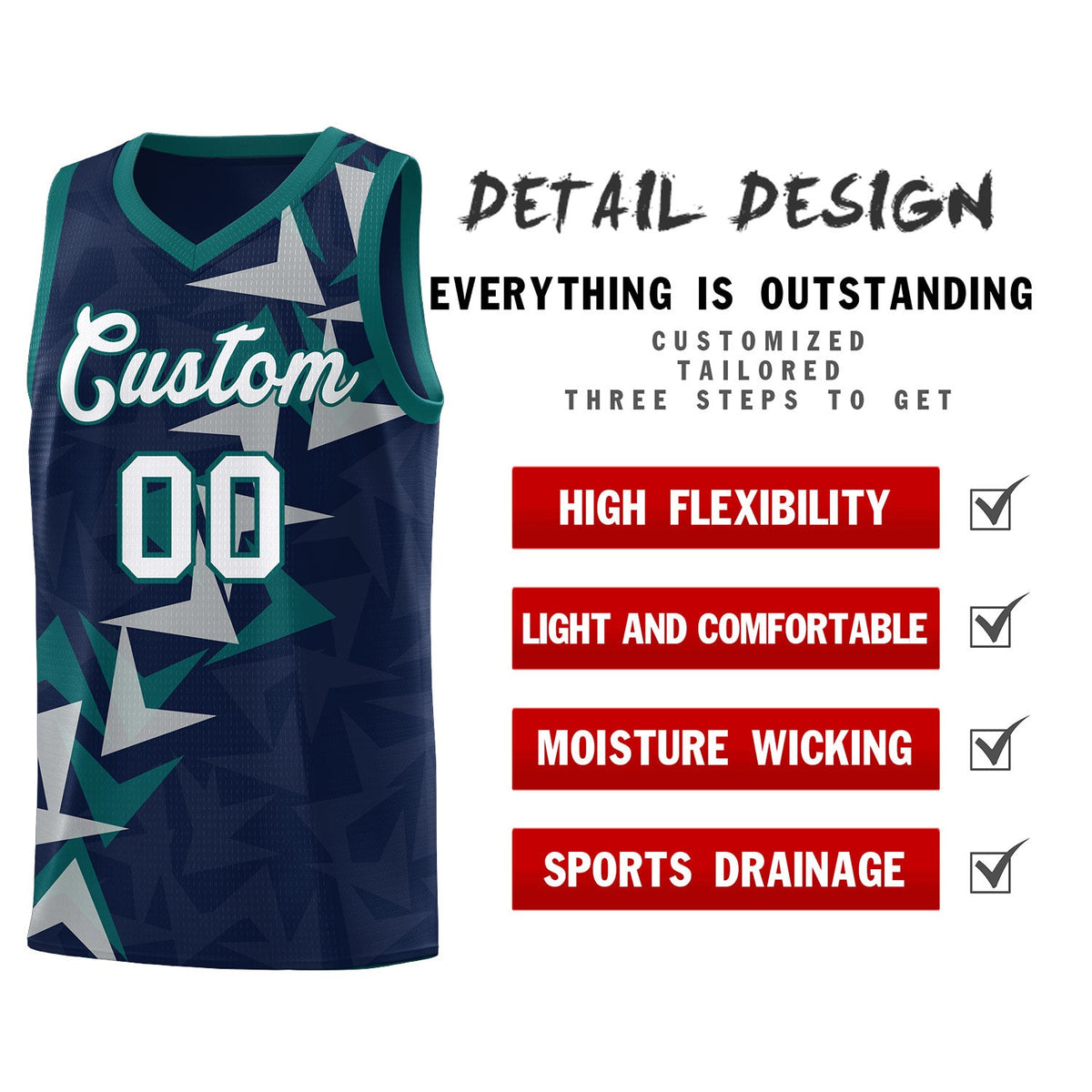 Custom Navy Boomerang Pattern Kits Basketball Jersey|KXKSHOP