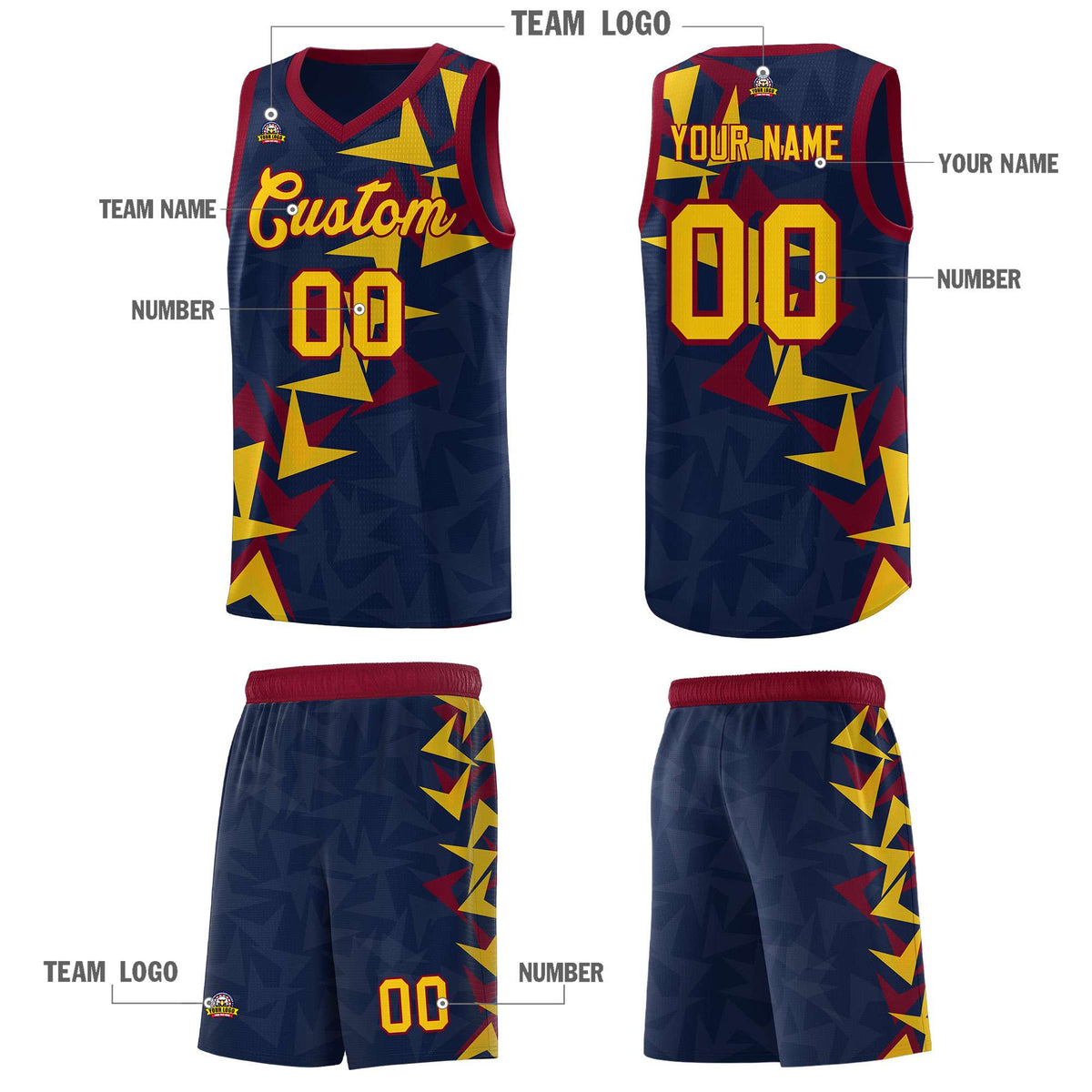 Custom Navy Boomerang Pattern Kits Basketball Jersey|KXKSHOP