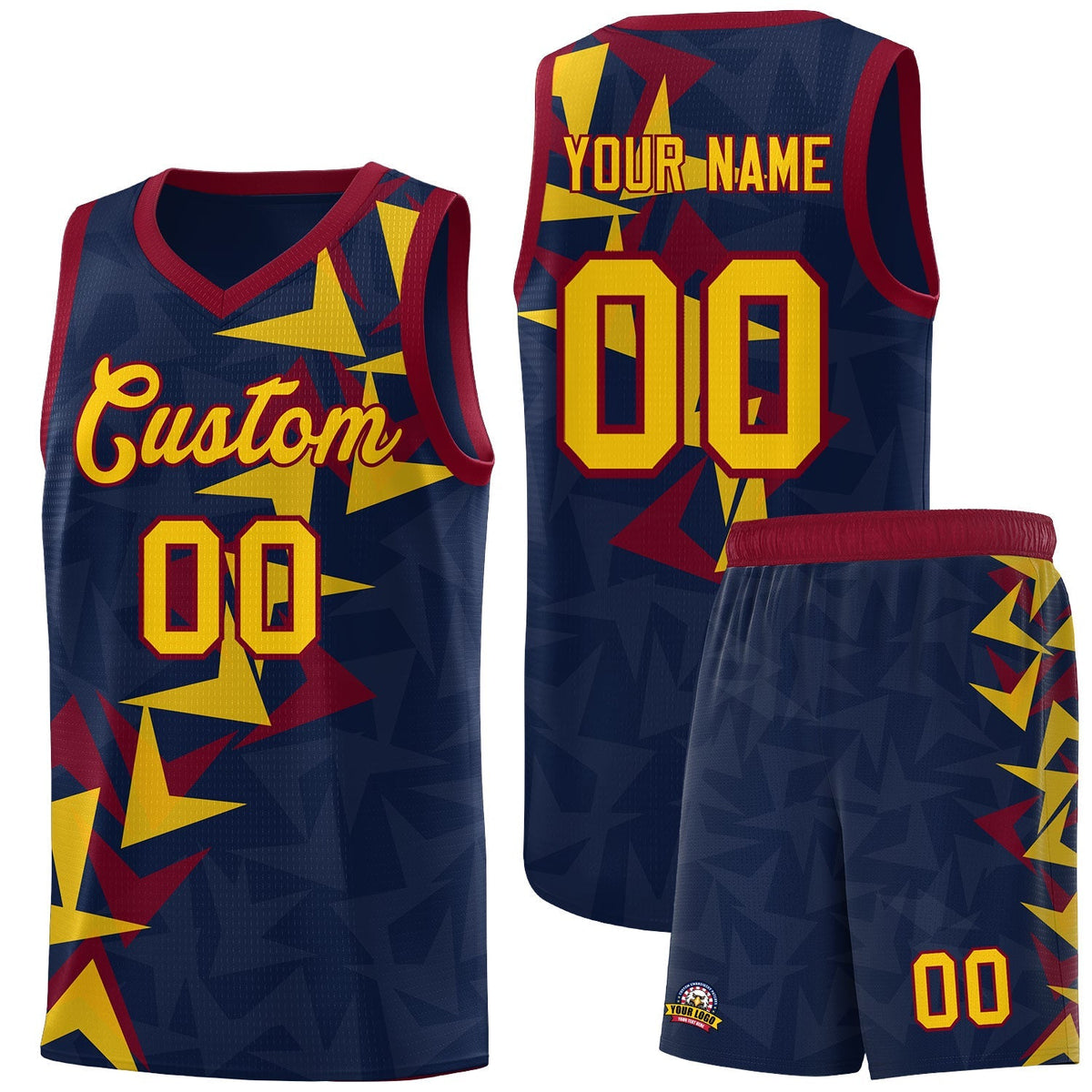 Custom Navy Boomerang Pattern Kits Basketball Jersey|KXKSHOP