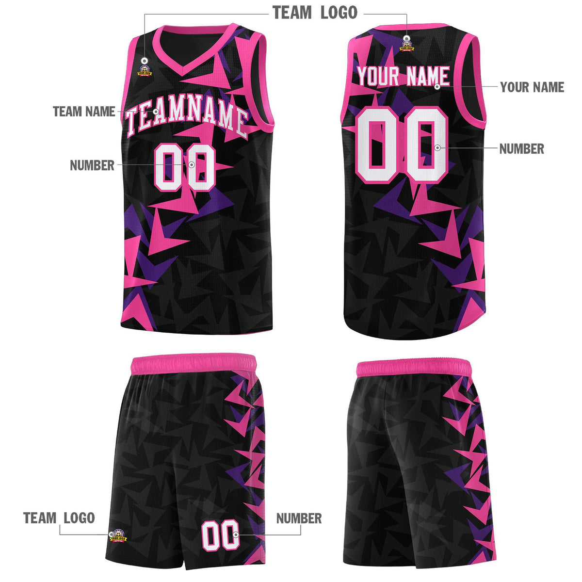 Custom Black Boomerang Pattern Kits Basketball Jersey|KXKSHOP