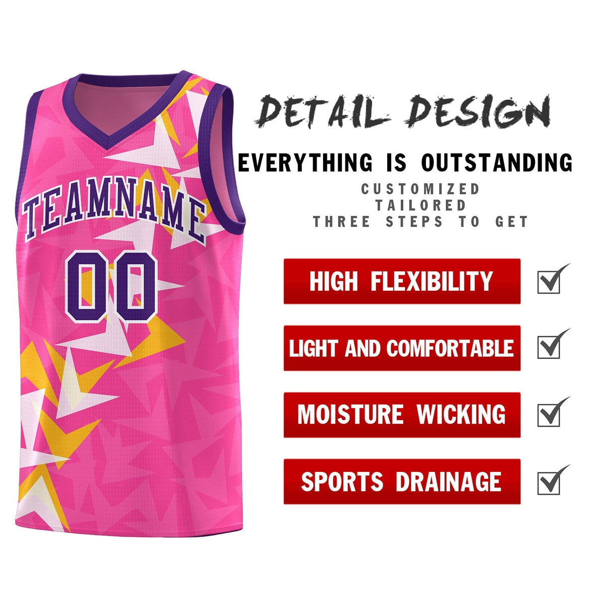 Custom Pink Boomerang Pattern Kits Basketball Jersey|KXKSHOP