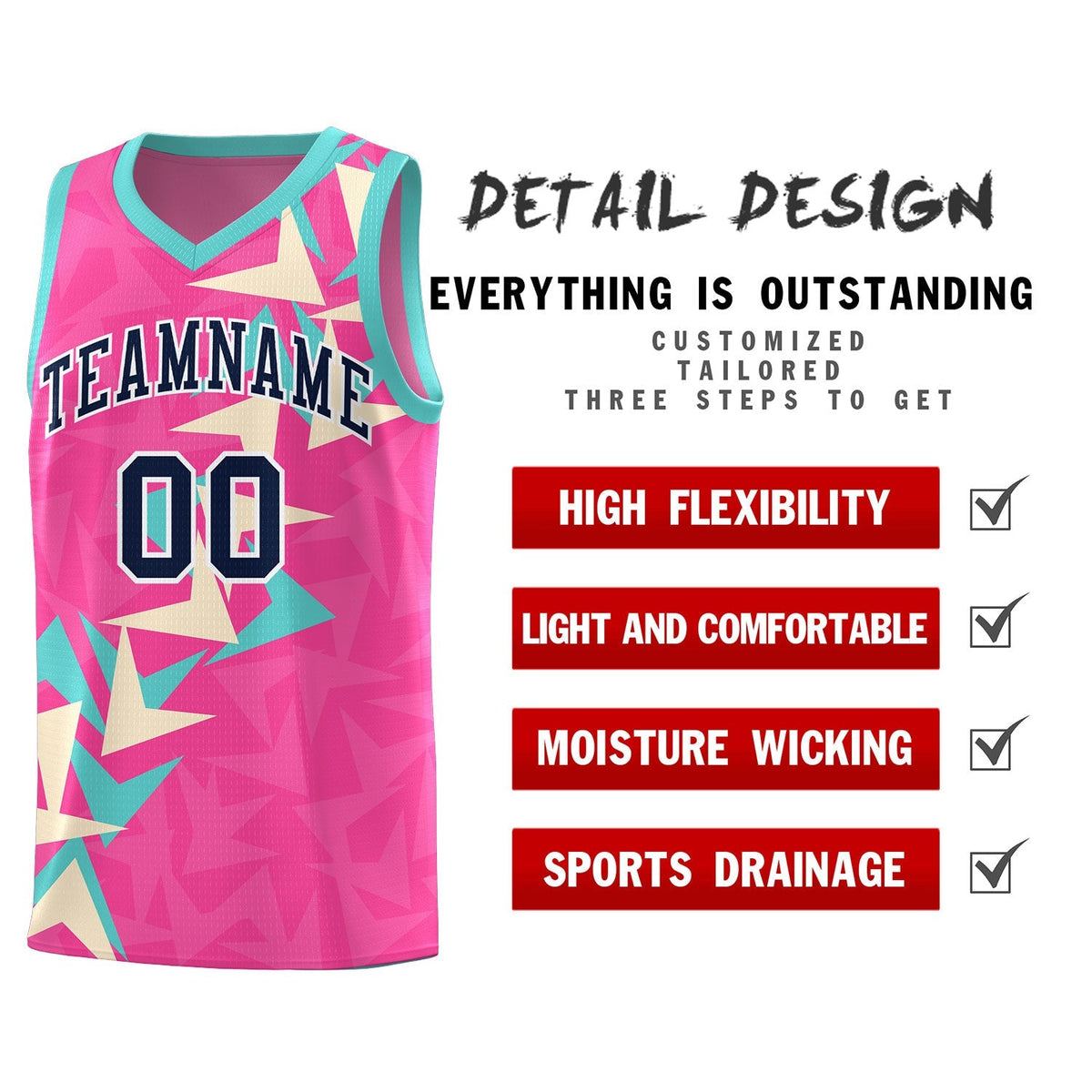 Custom Pink Boomerang Pattern Kits Basketball Jersey|KXKSHOP