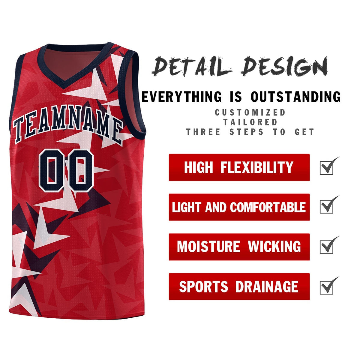 Custom Red Boomerang Pattern Kits Basketball Jersey|KXKSHOP