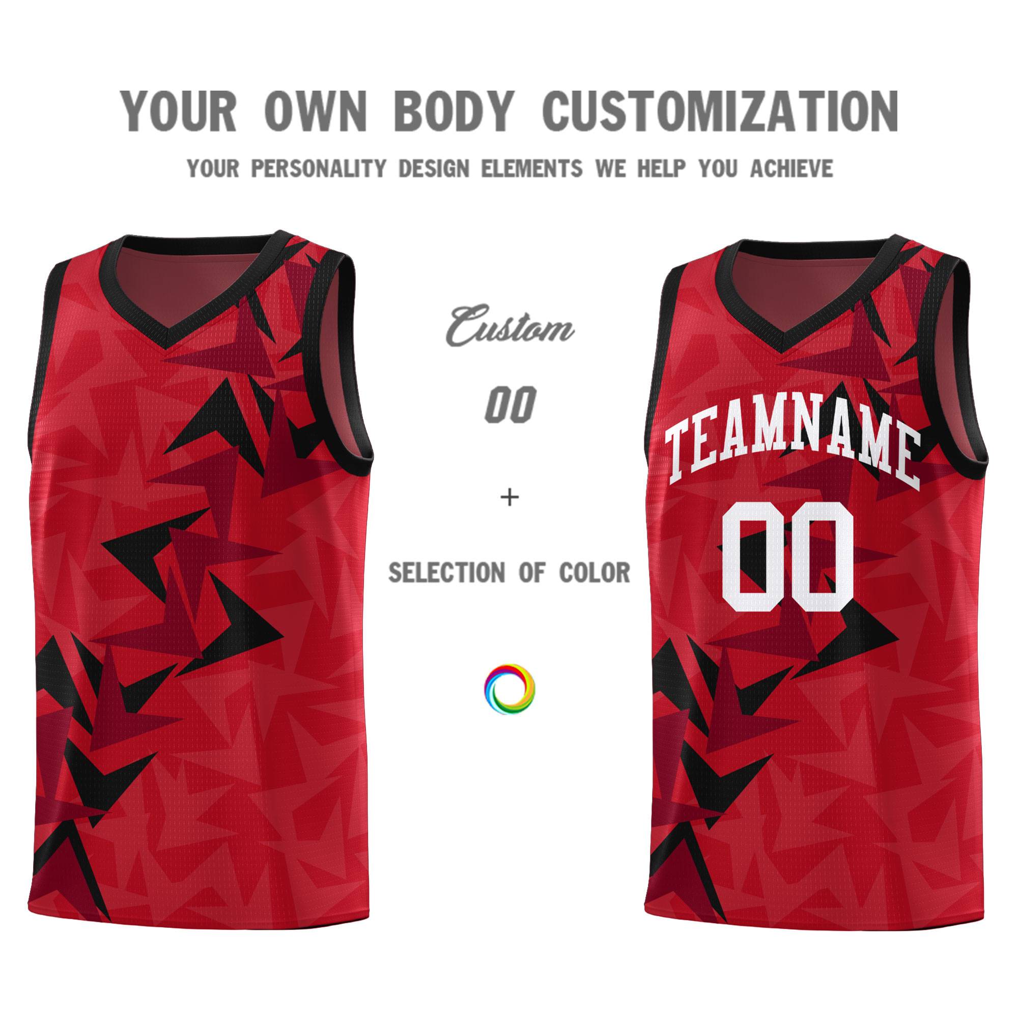 Custom Red Boomerang Pattern Kits Basketball Jersey|KXKSHOP