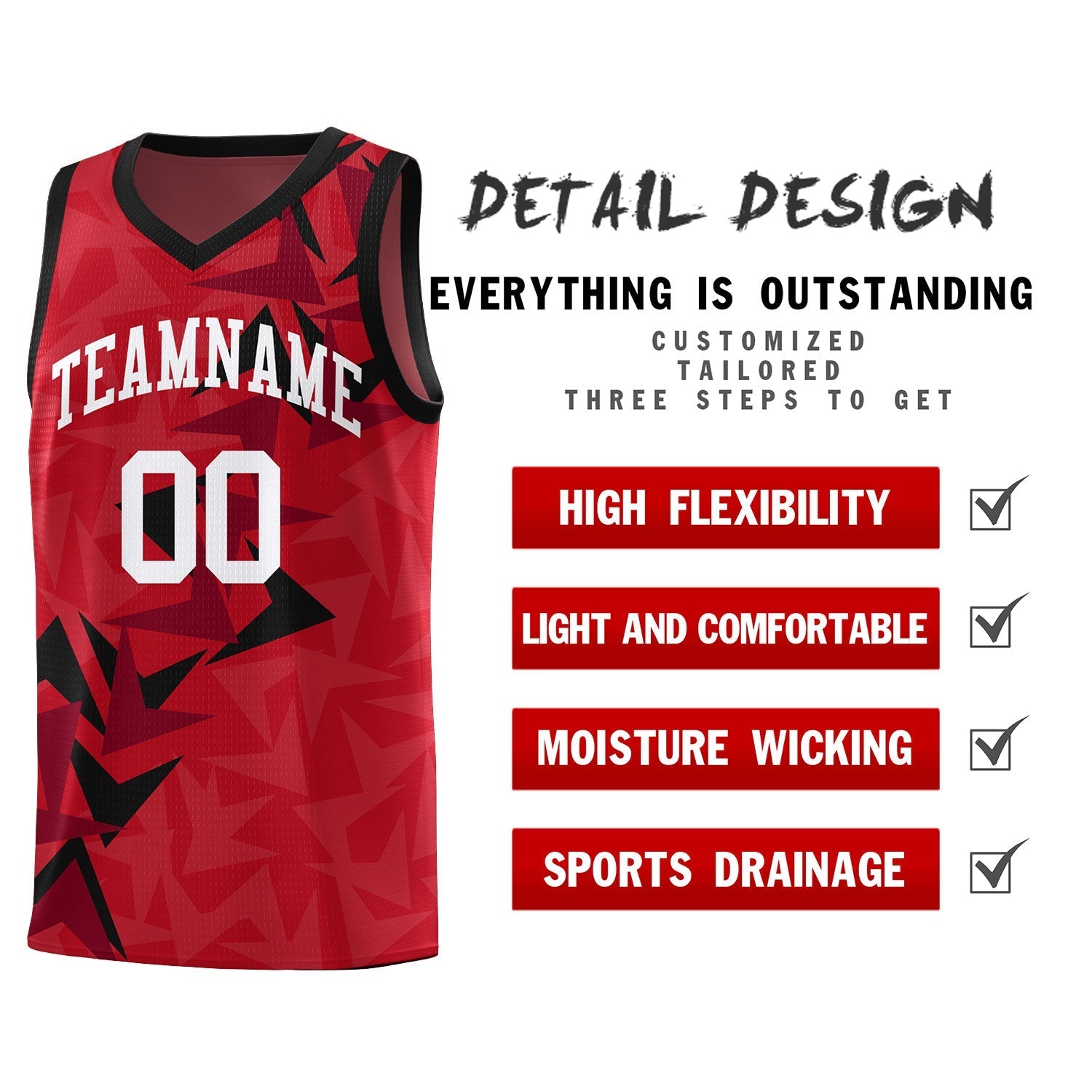 Custom Red Boomerang Pattern Kits Basketball Jersey|KXKSHOP