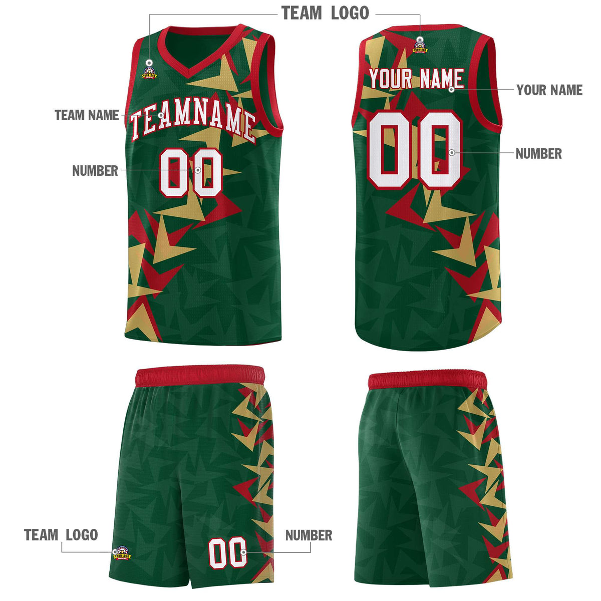Custom Hunter Green Boomerang Pattern Kits Basketball Jersey|KXKSHOP