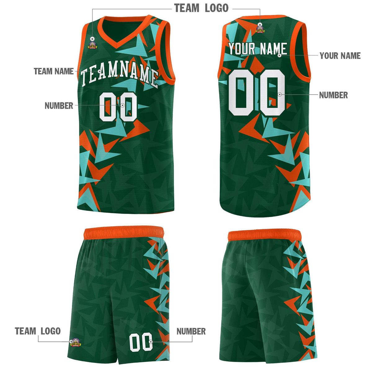 Custom Hunter Green Boomerang Pattern Kits Basketball Jersey|KXKSHOP