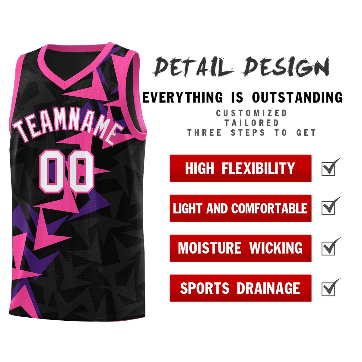 Custom Black Boomerang Pattern Kits Basketball Jersey|KXKSHOP