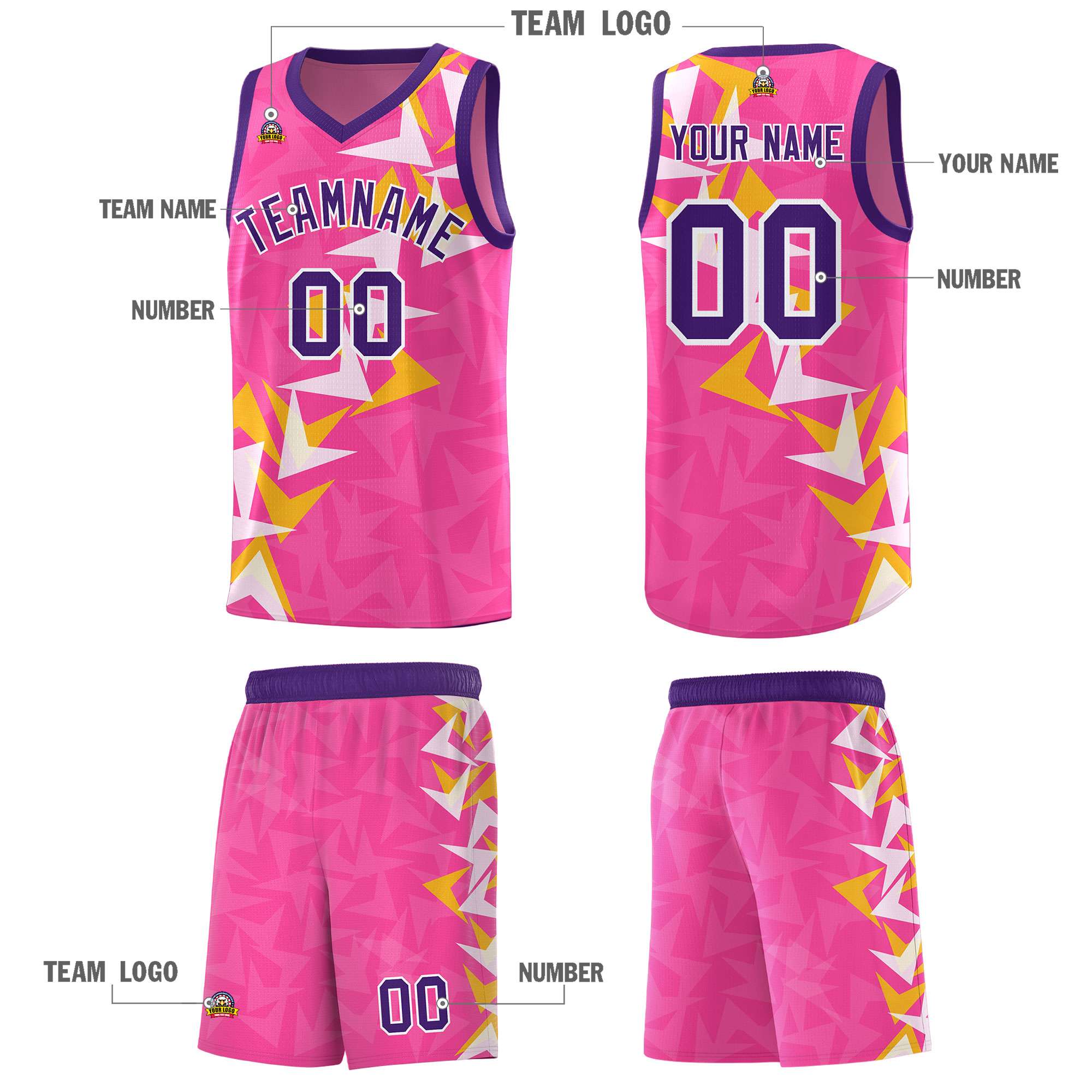 Custom Pink Boomerang Pattern Kits Basketball Jersey|KXKSHOP