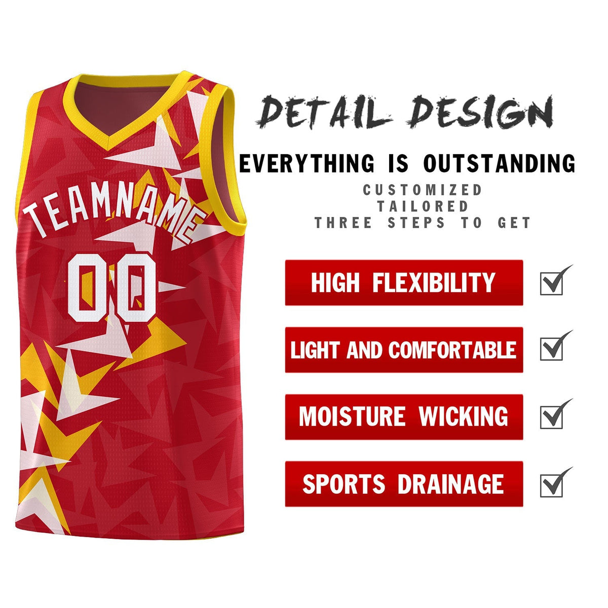 Custom Red Boomerang Pattern Kits Basketball Jersey|KXKSHOP