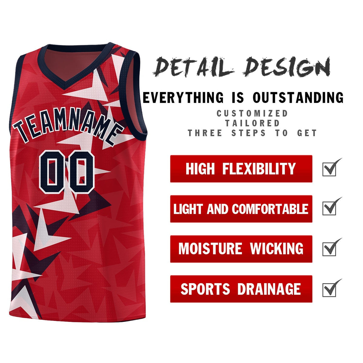 Custom Red Boomerang Pattern Kits Basketball Jersey|KXKSHOP