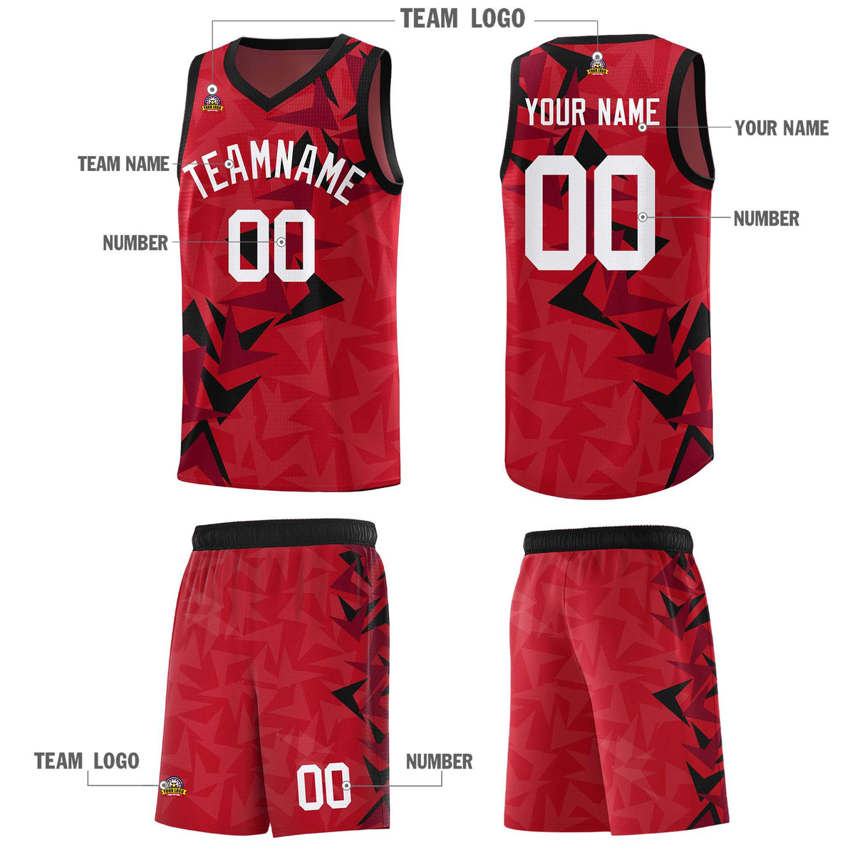 Custom Red Boomerang Pattern Kits Basketball Jersey|KXKSHOP