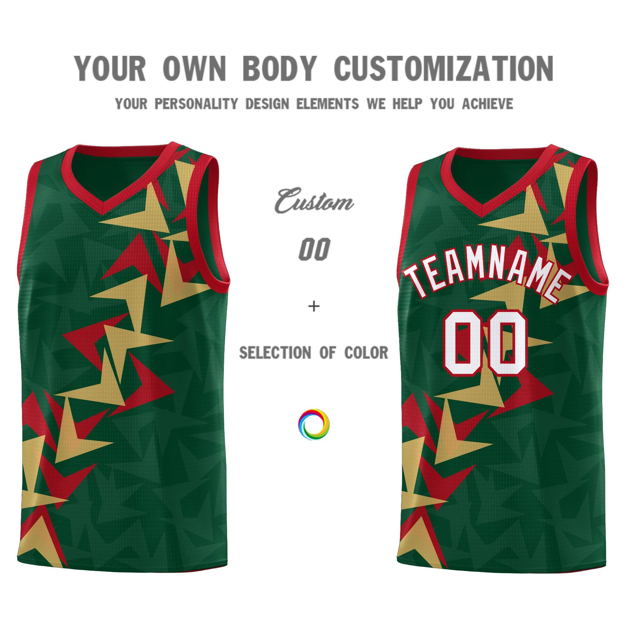Custom Hunter Green Boomerang Pattern Kits Basketball Jersey|KXKSHOP