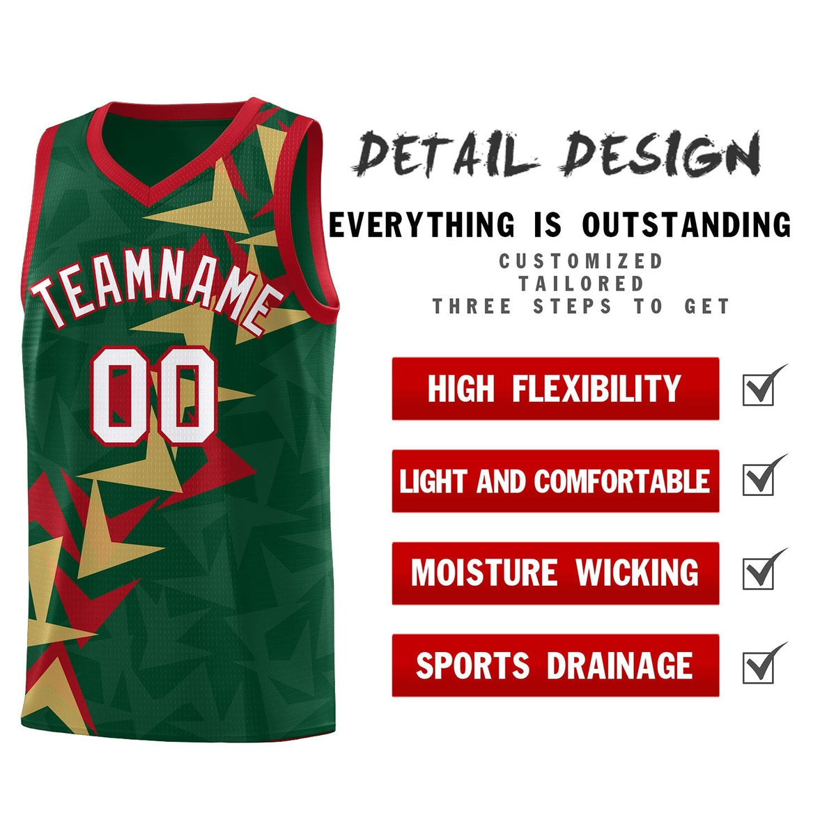 Custom Hunter Green Boomerang Pattern Kits Basketball Jersey|KXKSHOP