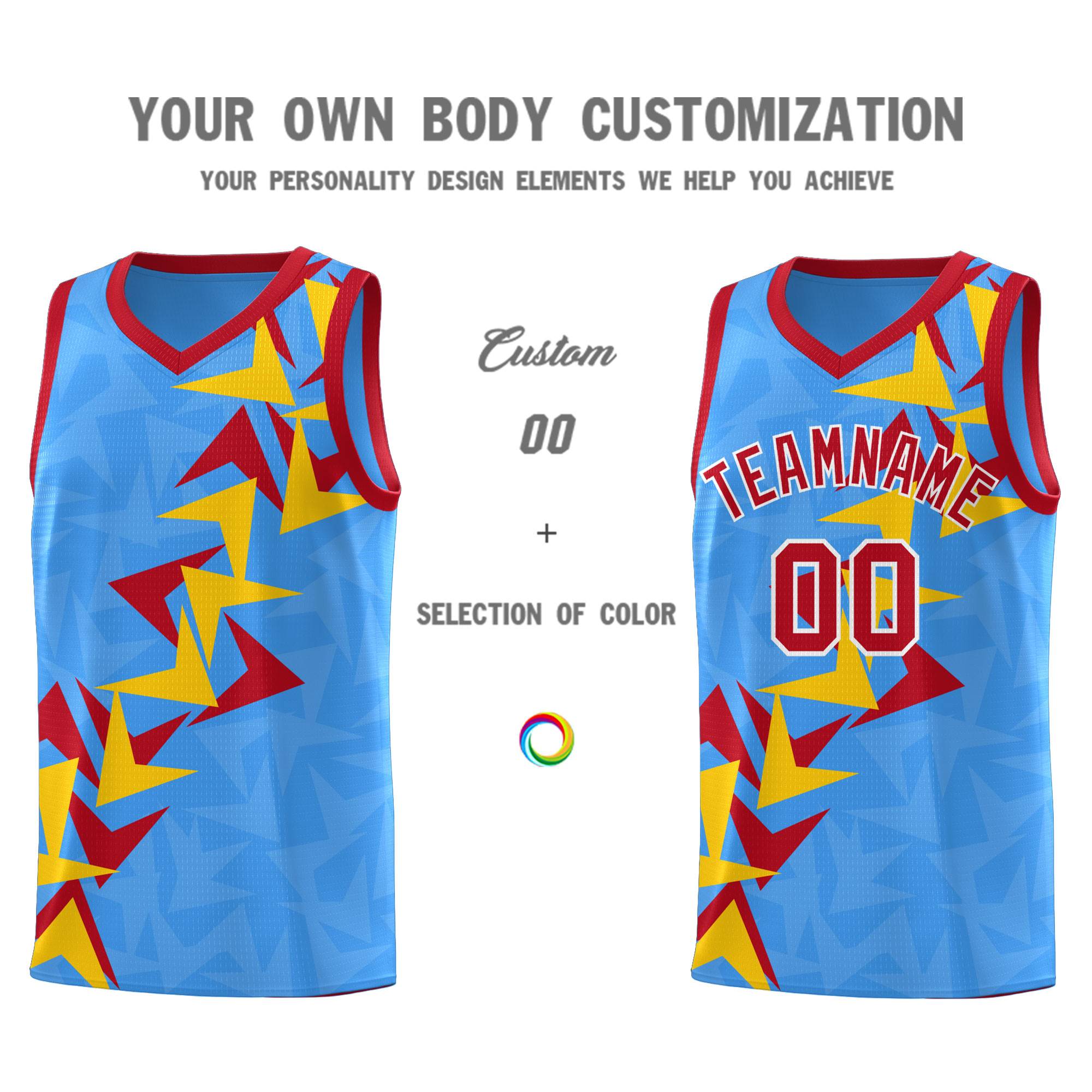 Custom Light Blue Boomerang Pattern Kits Basketball Jersey|KXKSHOP