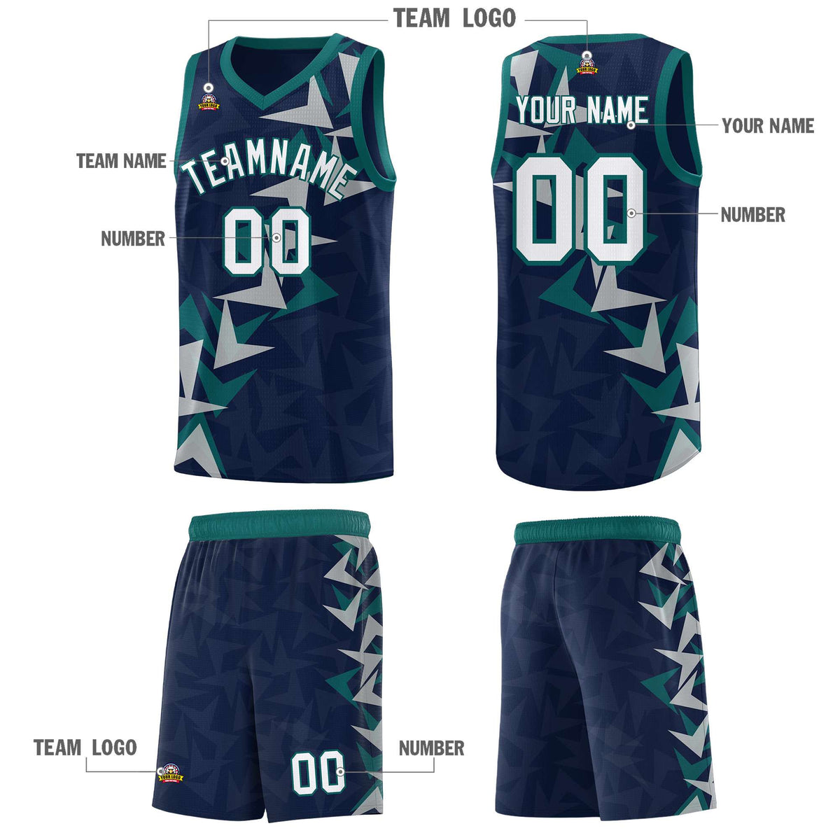 Custom Navy Boomerang Pattern Kits Basketball Jersey|KXKSHOP