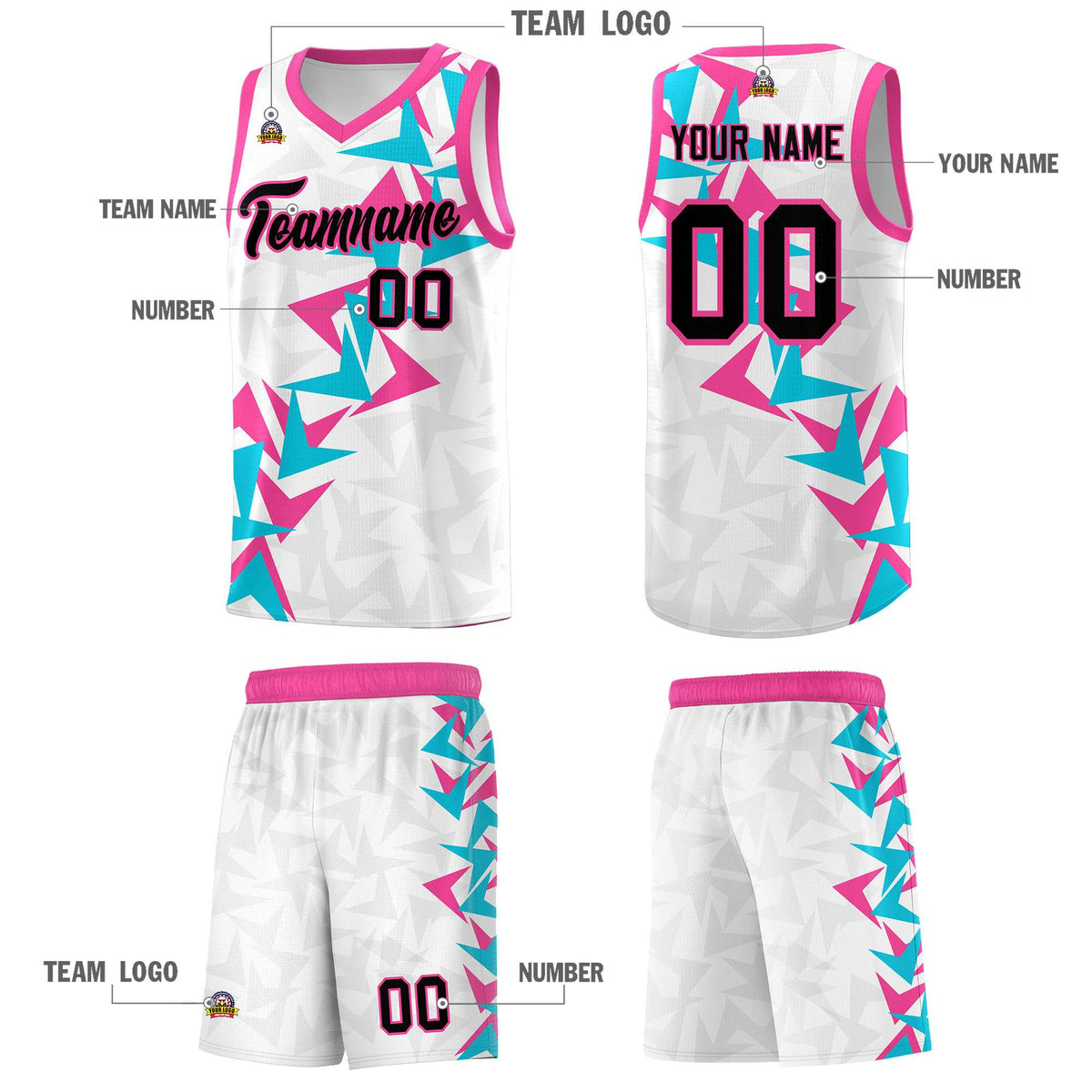 Custom White Boomerang Pattern Kits Basketball Jersey|KXKSHOP