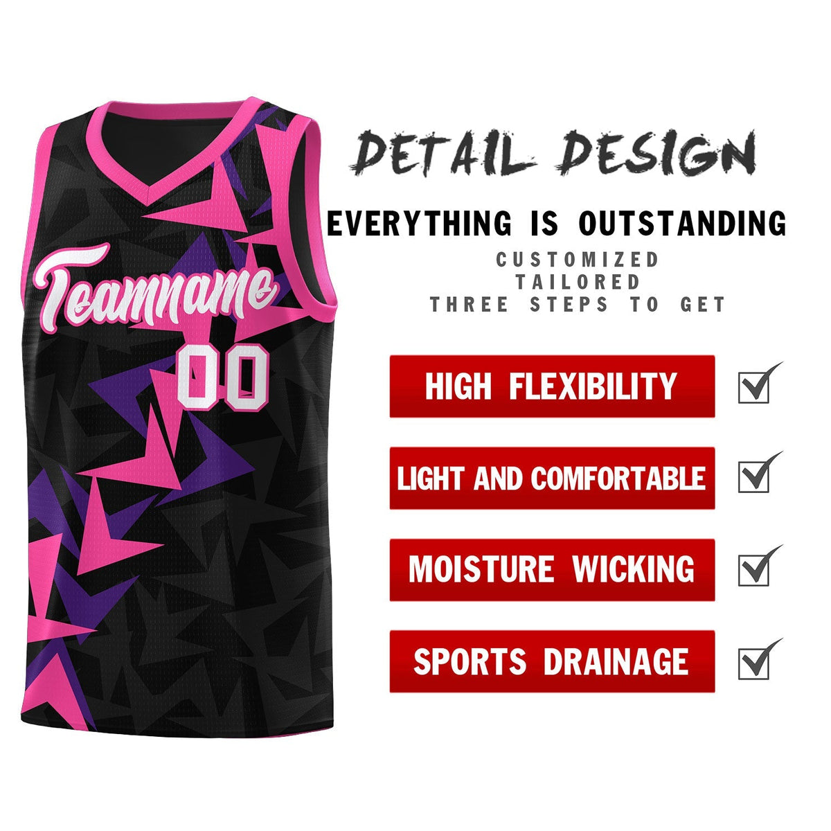 Custom Black Boomerang Pattern Kits Basketball Jersey|KXKSHOP