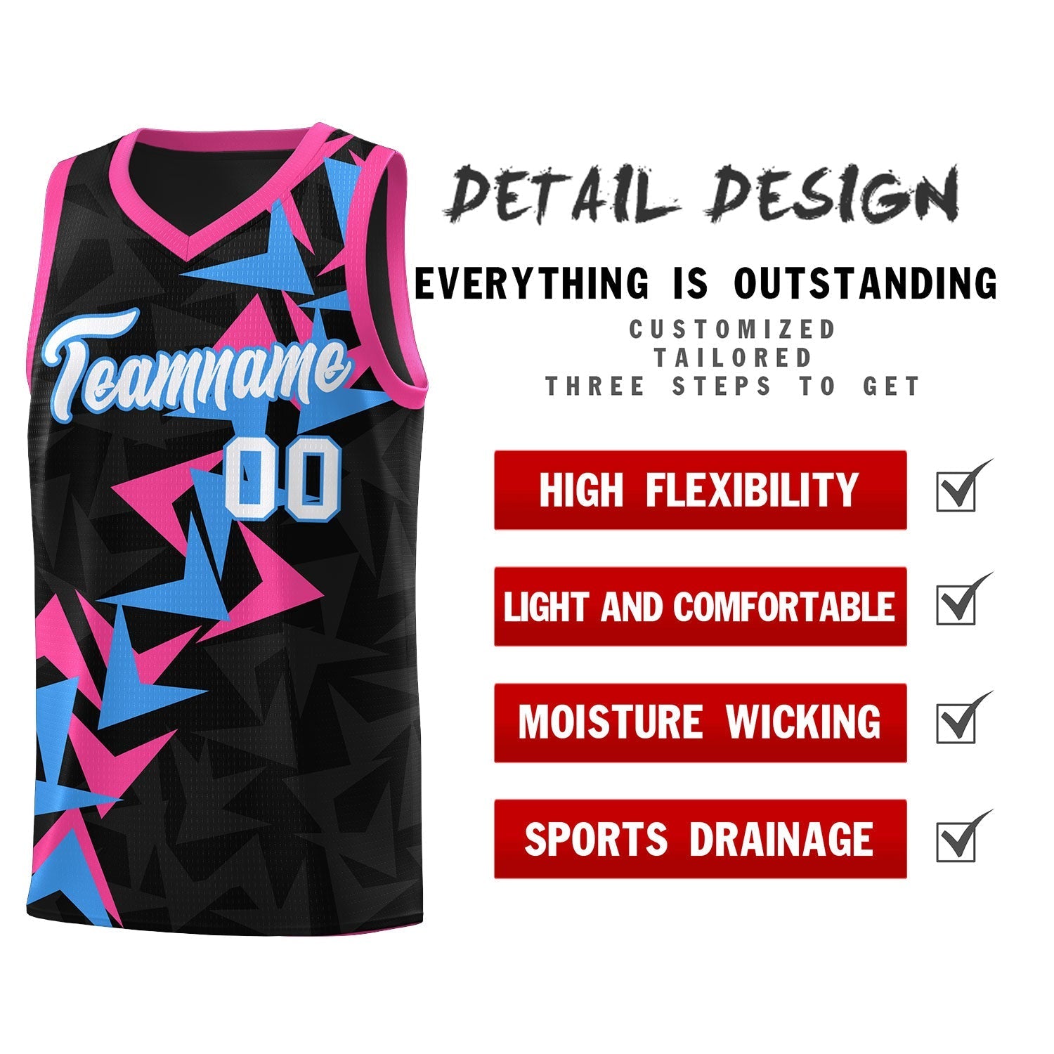 Custom Black Boomerang Pattern Kits Basketball Jersey|KXKSHOP