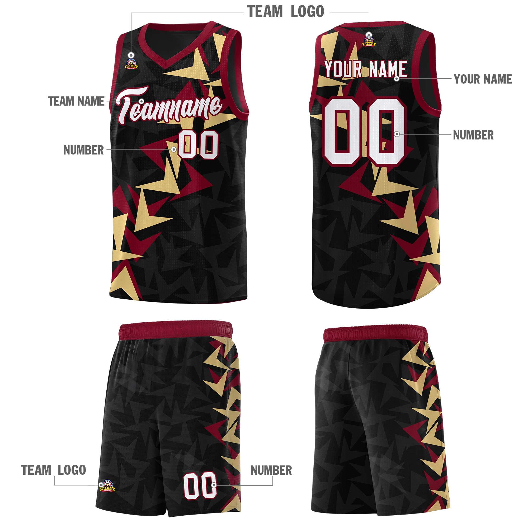 Custom Black Boomerang Pattern Kits Basketball Jersey|KXKSHOP