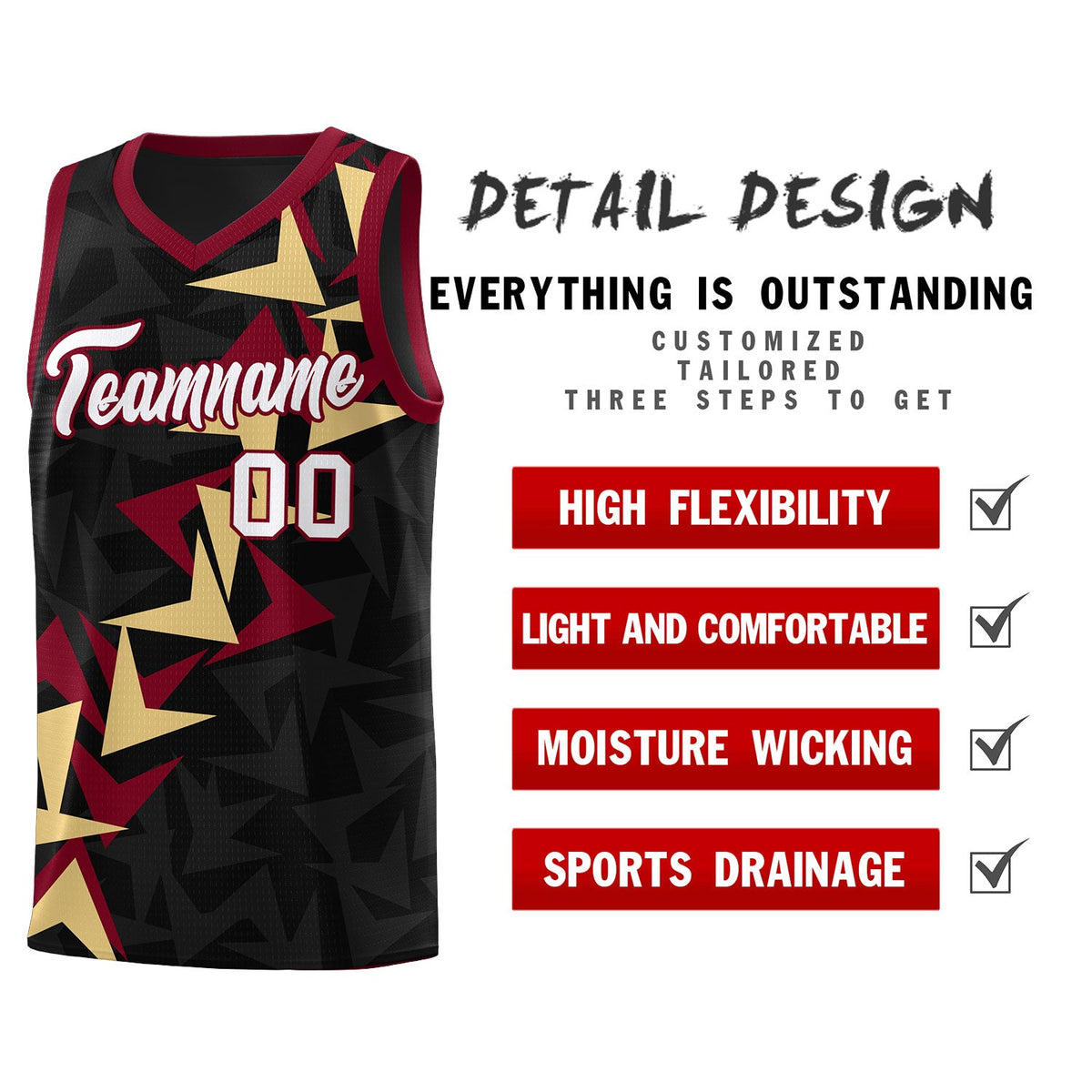Custom Black Boomerang Pattern Kits Basketball Jersey|KXKSHOP