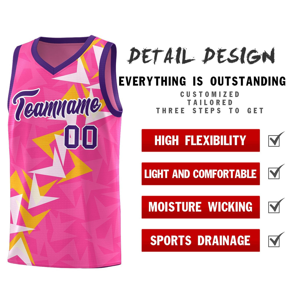 Custom Pink Boomerang Pattern Kits Basketball Jersey|KXKSHOP