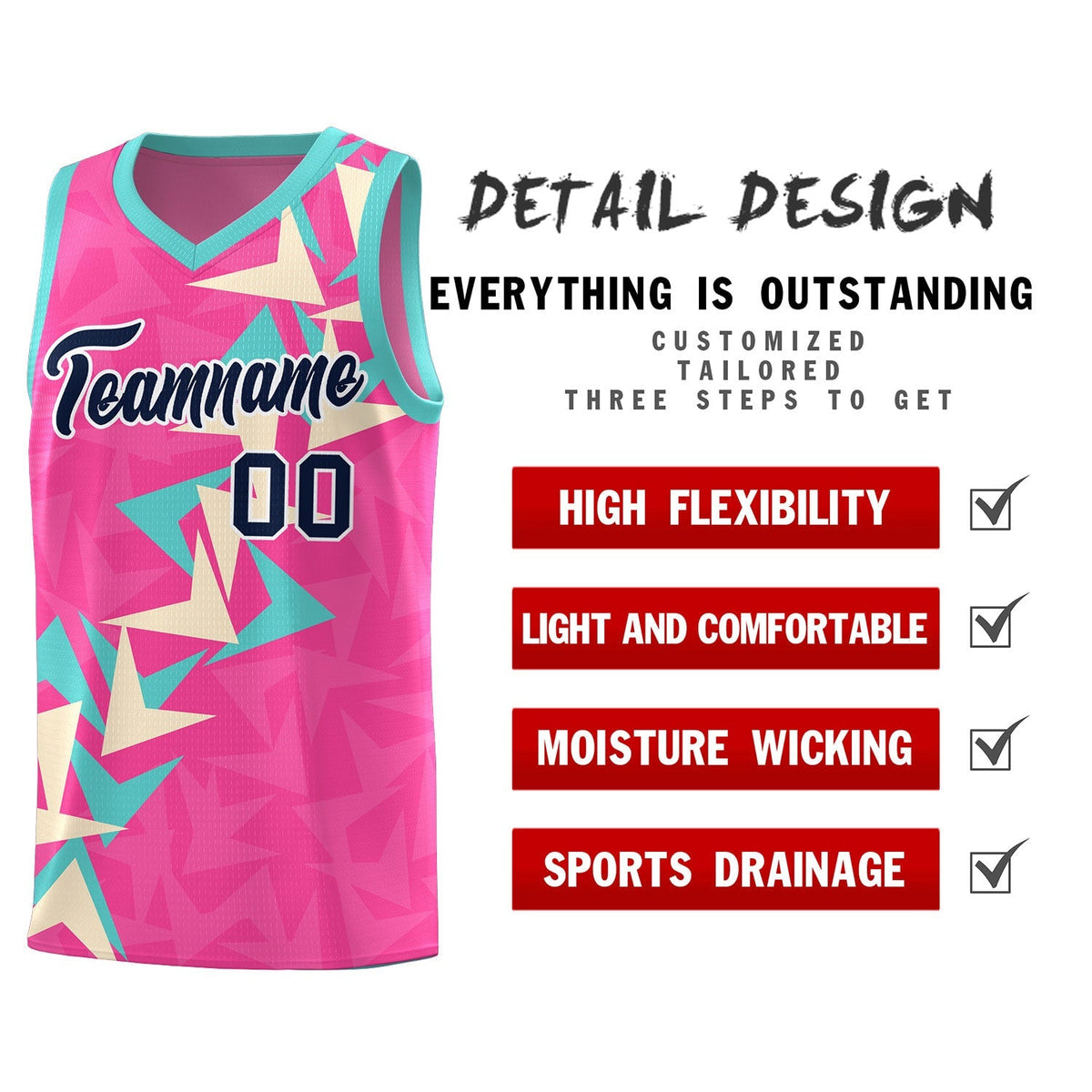 Custom Pink Boomerang Pattern Kits Basketball Jersey|KXKSHOP